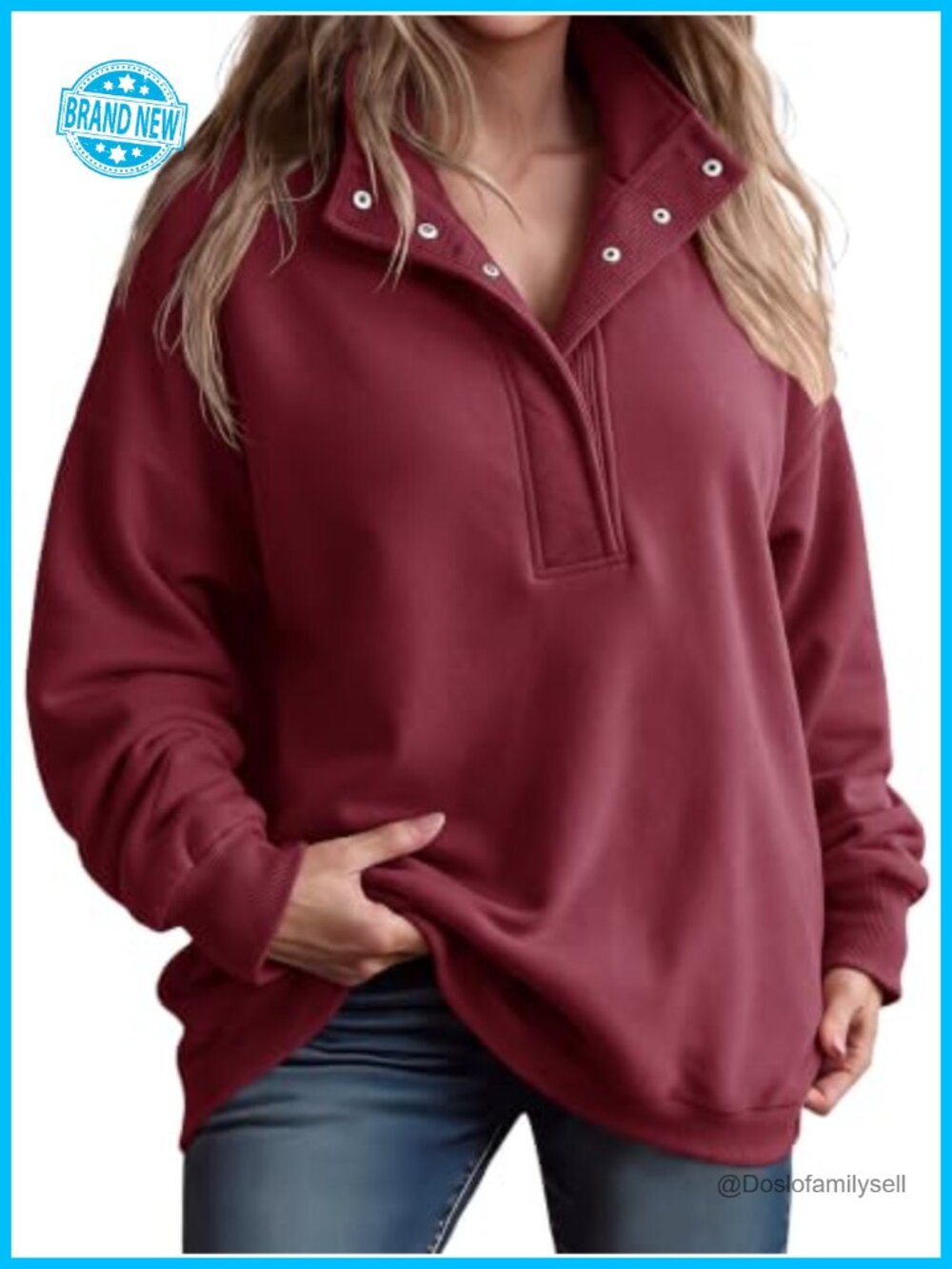 Plus Size Fleece Henley Sweatshirt Oversized Pullover Snap Button Women